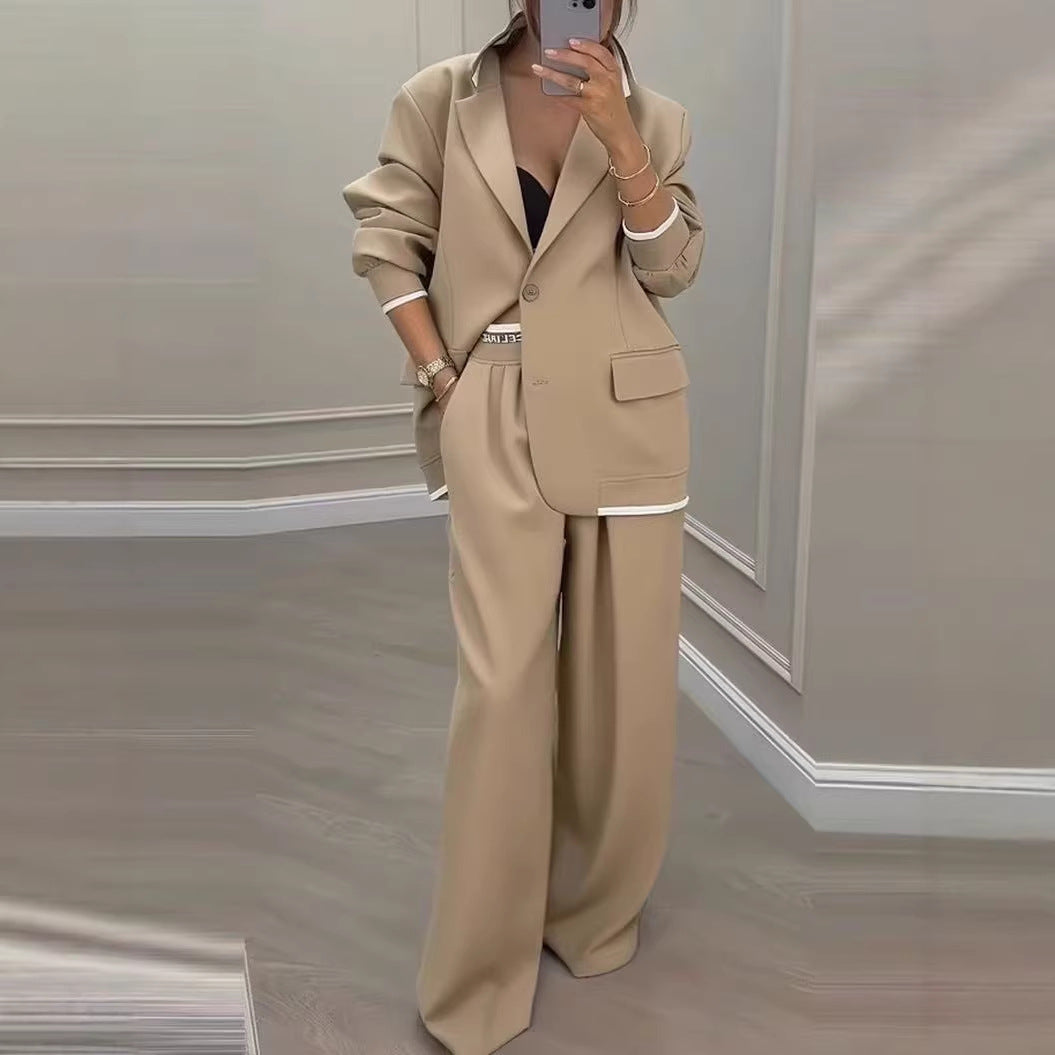 Damen Oversize-Tailoring-Set mit Kontrastpaspel, Single-Button-Blazer und hochgeschnittener Weitbeinhose Shop Nory