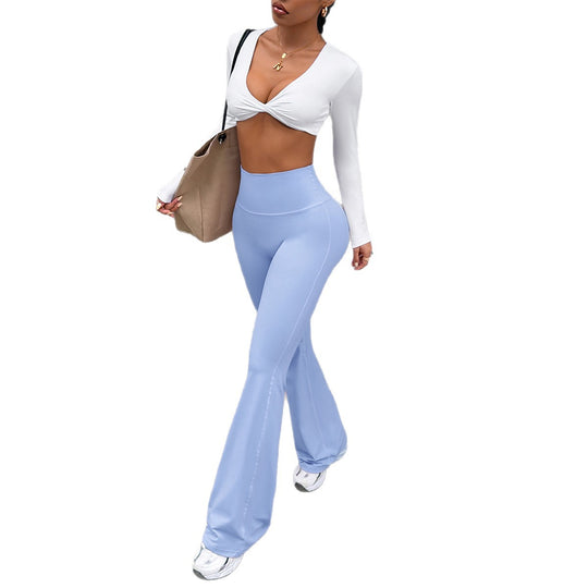 Damen nan hochgeschnittene figurformende Yogahose mit ausgestelltem Bein und flacher Ziernaht Shop Nory