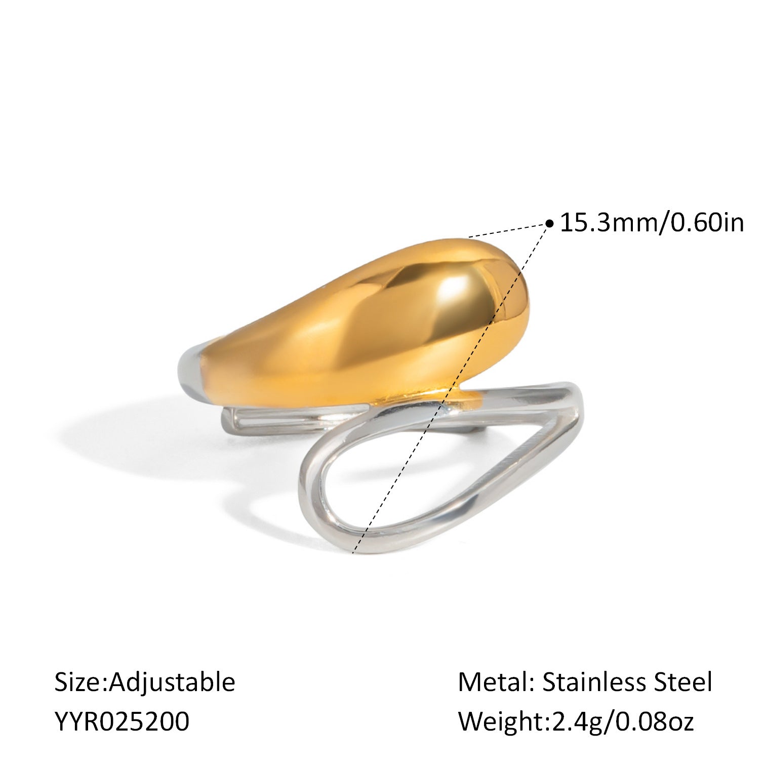 Damen verstellbarer Edelstahlring mit doppeltem Glanz Shop Nory