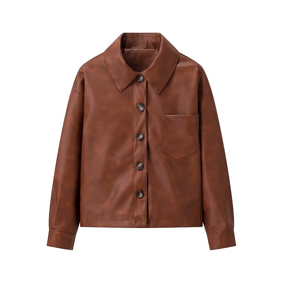 Damen Overshirt-Jacke in Lederoptik mit aufgesetzter Brusttasche und verdeckter Knopfleiste Shop Nory