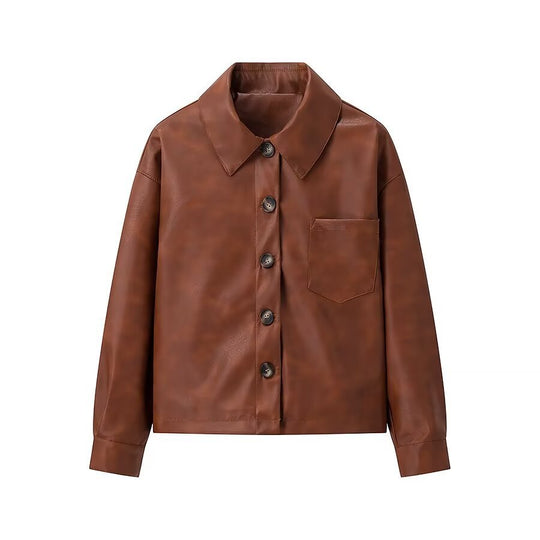 Damen Overshirt-Jacke in Lederoptik mit aufgesetzter Brusttasche und verdeckter Knopfleiste Shop Nory