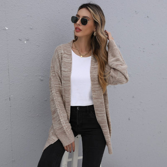 Damen Lässiger Oversize-Strickcardigan mit Zopfmuster offener Front Shop Nory