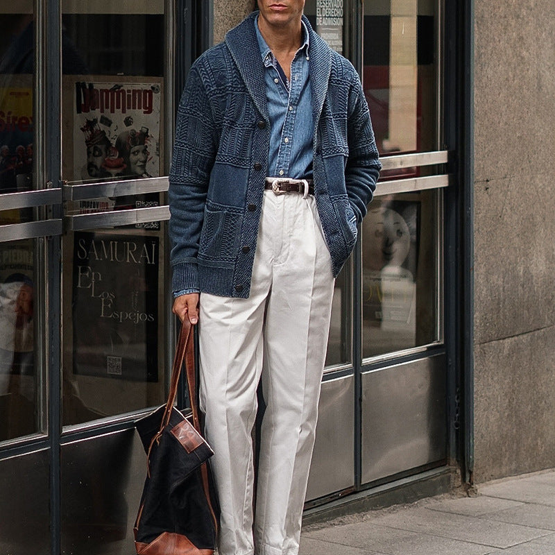 Herren Gestrickter Schalkragen-Cardigan mit Strukturstrick und aufgesetzten Taschen Shop Nory