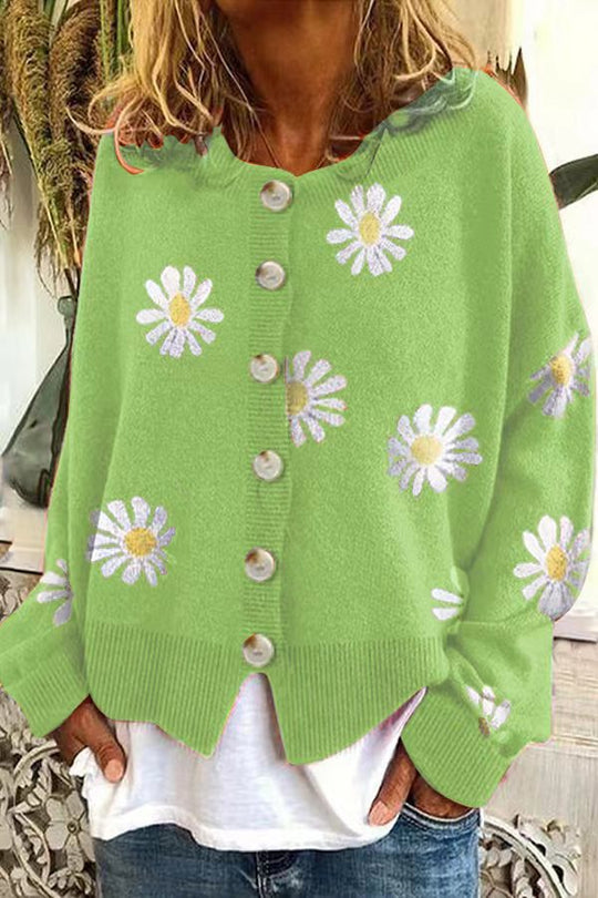 Damen gestreifte Strickjacke mit Blumenmuster