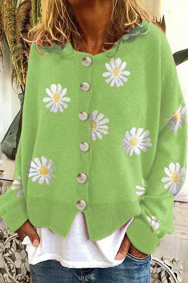 Damen Farbiger Baumwollpullover mit Blumenmuster