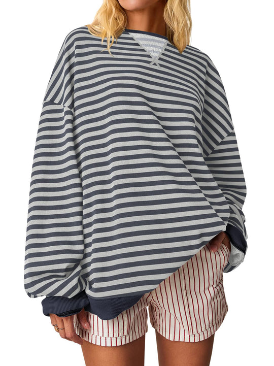 Damen Oversized gestreifter Sweatshirt