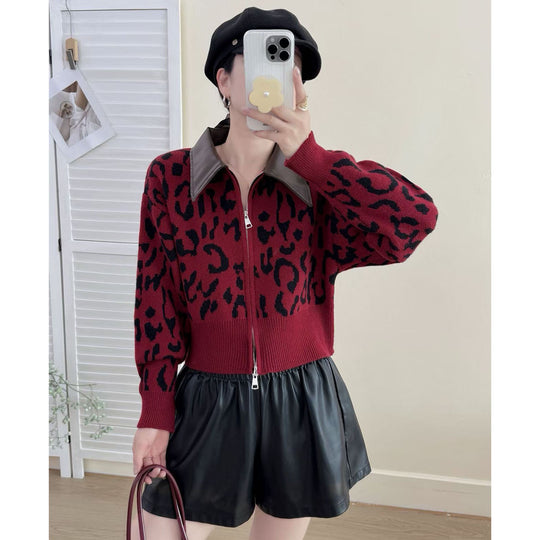 Damen Modische Kurzstrickjacke mit Reißverschluss Shop Nory