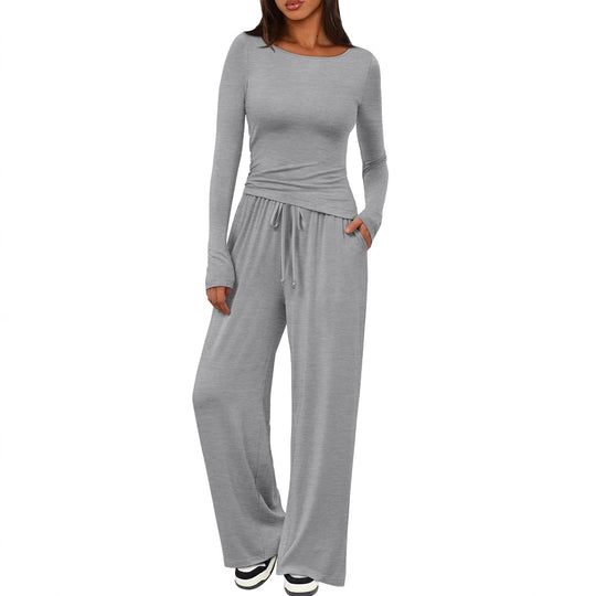 Damen Figurnahes Langarm-Shirt und Palazzo-Jerseyhose Loungewear-Set Shop Nory
