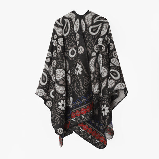Damen Oversize Jacquard-Ruana im Cape‑Stil mit floral‑paisley Muster Shop Nory