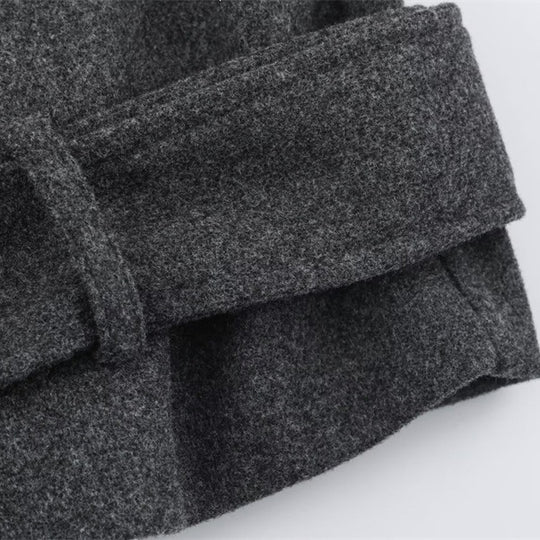 Herren Kurzer doppeltreihiger Wollmantel mit Stehkragen und Taillengürtel Shop Nory