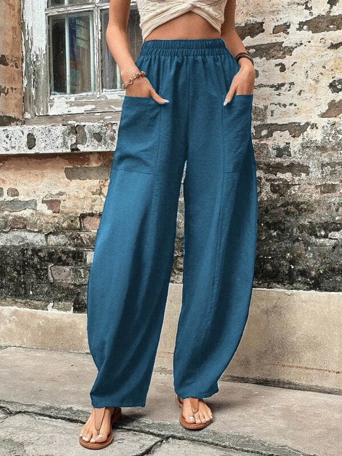 Damen Weite Leinen-Relaxhose mit praktischen Eingrifftaschen