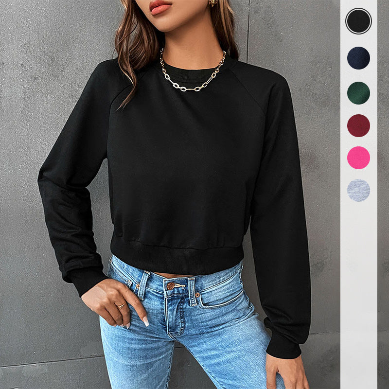 Damen Kurzes minimalistisches Sweatshirt mit Raglanärmeln und geripptem Saum Shop Nory