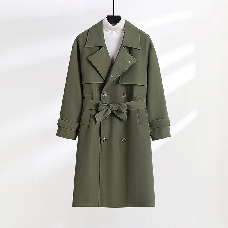 Damen taillierter Doppelreiher-Trenchcoat mit Bindegürtel und Schalkragen Shop Nory
