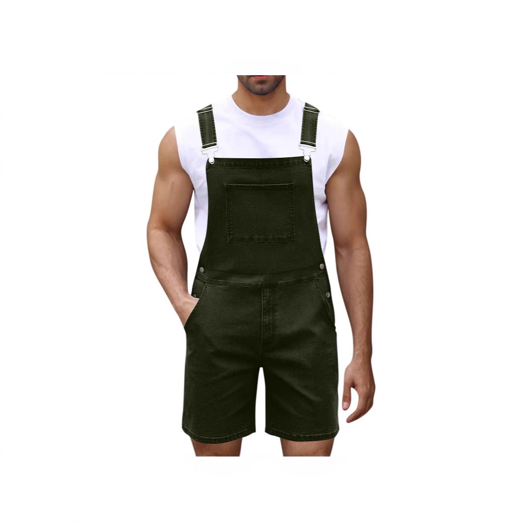 Herren Denim-Latzshorts mit modernen Taschen und verstellbaren Trägern Shopnory