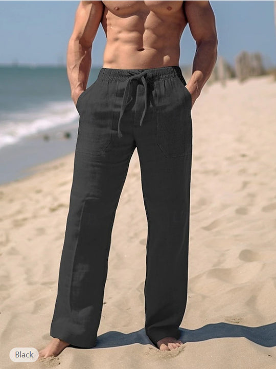 Herren gerade geschnittene Leinen-Loungehose mit Kordelzug, tiefen Eingrifftaschen und atmungsaktiver Struktur Shop Nory