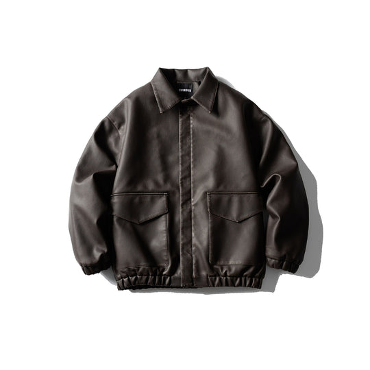 Herren Oversized Kunstleder‑Fliegerblouson mit Pattentaschen, verdecktem Verschluss und elastischem Saum Shop Nory