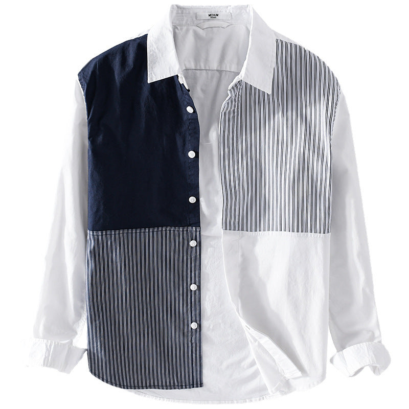 Herren Kontrastiertes Patchwork-Hemd mit Block- und Nadelstreifen Shop Nory