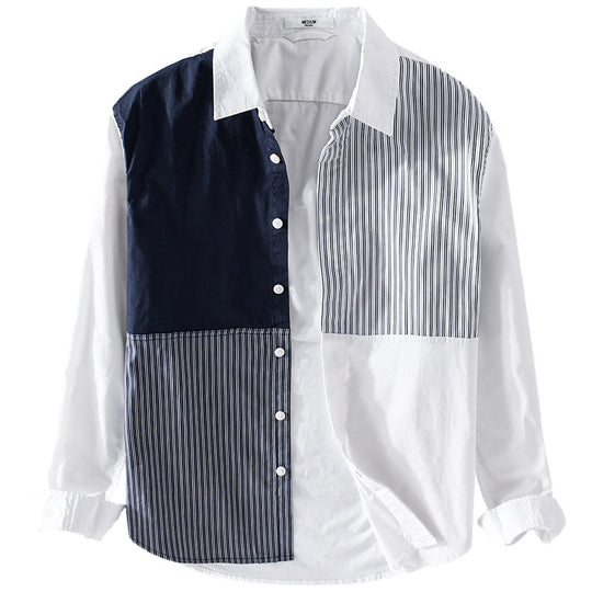 Herren Kontrastiertes Patchwork-Hemd mit Block- und Nadelstreifen Shop Nory