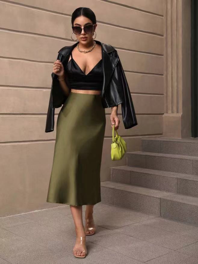 Damen Satin Rock mit schwingendem Saum und elegantem Schnitt
