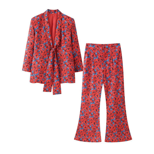 Damen Zweiteiliges Blazer- und Schlaghosenset mit Knotenblende Shop Nory
