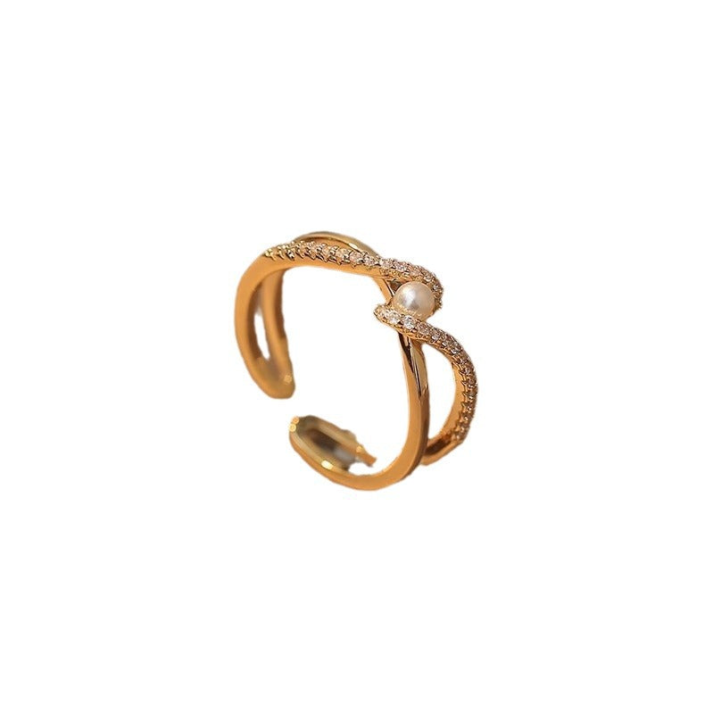 Damen eleganter Spiralring mit zeitlosen Perlen- und Zirkonia-Akzenten Shop Nory