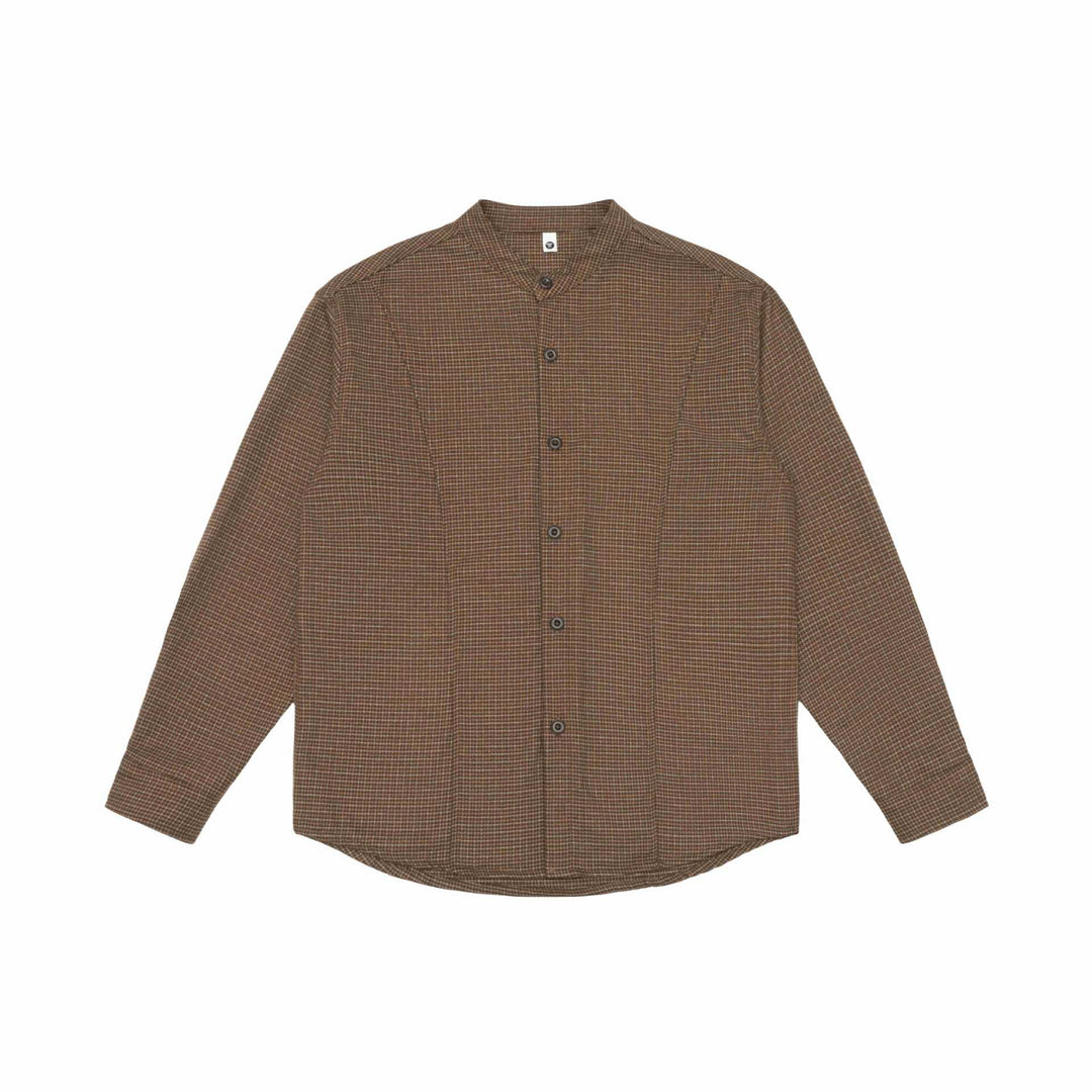 Unisex Oversize-Hemdjacke mit Stehkragen, Glencheckmuster und gerundetem Saum Shop Nory