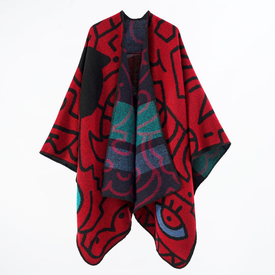 Damen Reversibler Strickponcho im Kuschel‑Umhang mit grafischem Jacquard Shop Nory