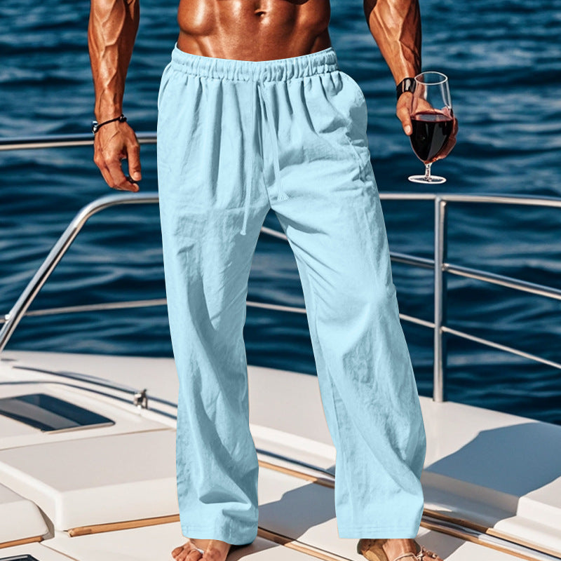 Herren Sommerliche Freizeithose mit weichem, atmungsaktivem Baumwollmaterial und elastischem Bund