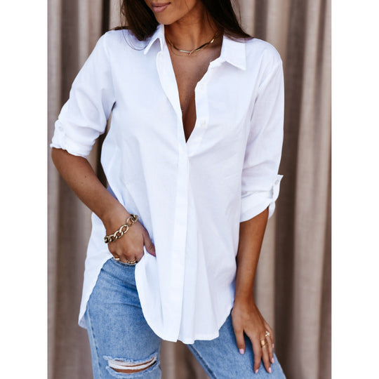 Damen lässiges Oversized-Hemd mit Umtragbarem Kragen