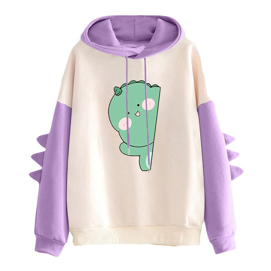Damen nan weiter Kapuzenpullover mit dreidimensionalen Rückenstacheln und niedlichem Dino-Print Shop Nory
