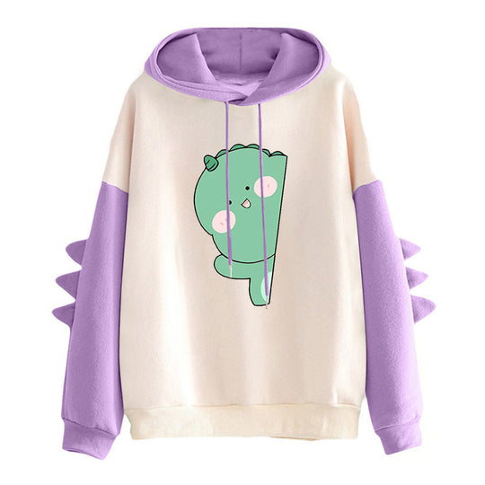 Damen nan weiter Kapuzenpullover mit dreidimensionalen Rückenstacheln und niedlichem Dino-Print Shop Nory