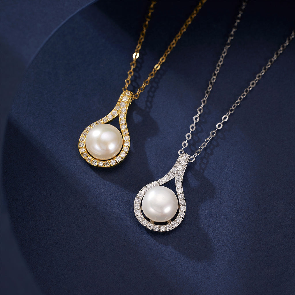 Damen elegante Halskette mit tropfenförmigem Perlenschmuck und funkelnden Kristallverzierungen Shop Nory