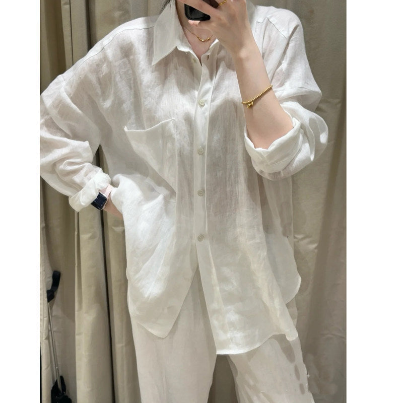 Damen Lässige langärmlige Leinenbluse Shop Nory