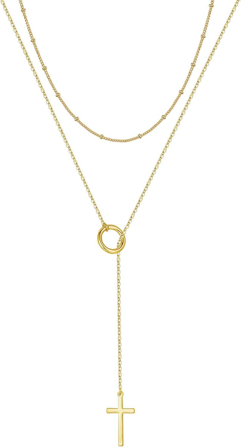 Damen moderne Layered Halskette mit funkelndem Kreuz-Anhänger und eleganter Kette Shop Nory