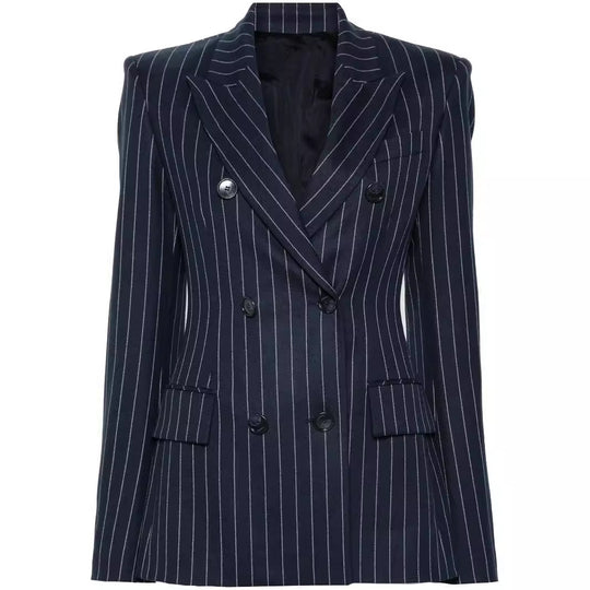 Damen Nadelstreifen Zweireihiger Blazer mit High‑Waist Schlaghose Shop Nory
