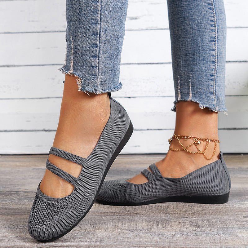 Flache Slipper mit Riemen Über Dem Spann und Flacher Sohle für Damen