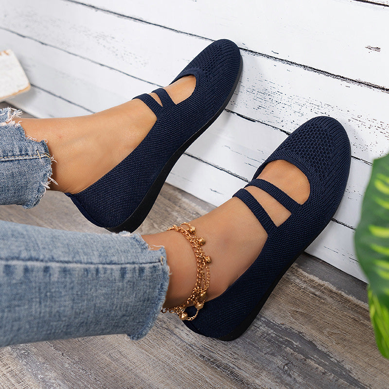 Flache Slipper mit Riemen Über Dem Spann und Flacher Sohle für Damen