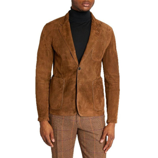 Herren Eleganter Wildlederblazer mit modernen Taschen und lässigem Schnitt