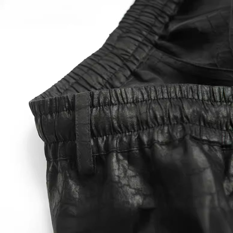 Damen Lederimitat-Jogginghose mit elastischem Bund und Tunnelzug Shop Nory
