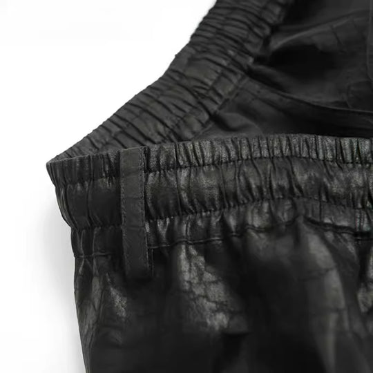 Damen Lederimitat-Jogginghose mit elastischem Bund und Tunnelzug Shop Nory