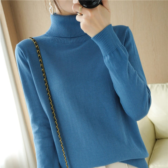 Damen Minimalistischer Feinstrick-Rolli mit hohem Rippkragen und schmaler Passform Shop Nory