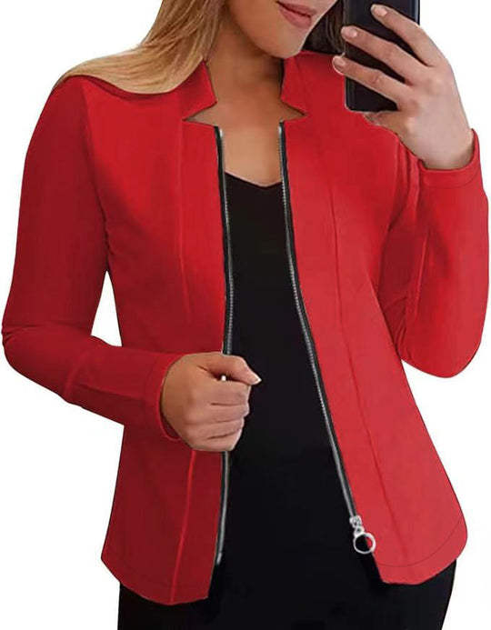 Damen Moderne Blazerjacke mit Asymmetrischem Reißverschluss und Figurbetontem Schnitt