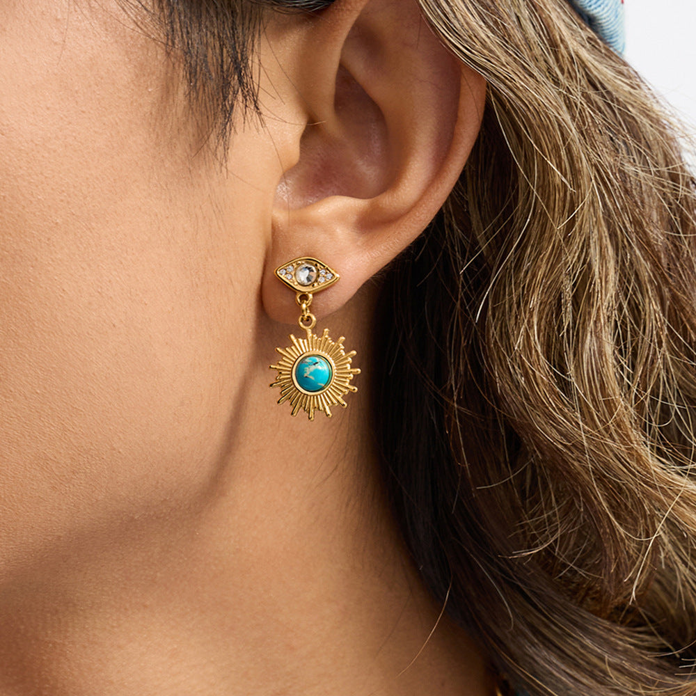 Damen Ohrhänger mit Sonnenmotiv und hochwertigem Edelsteineinsatz Shop Nory