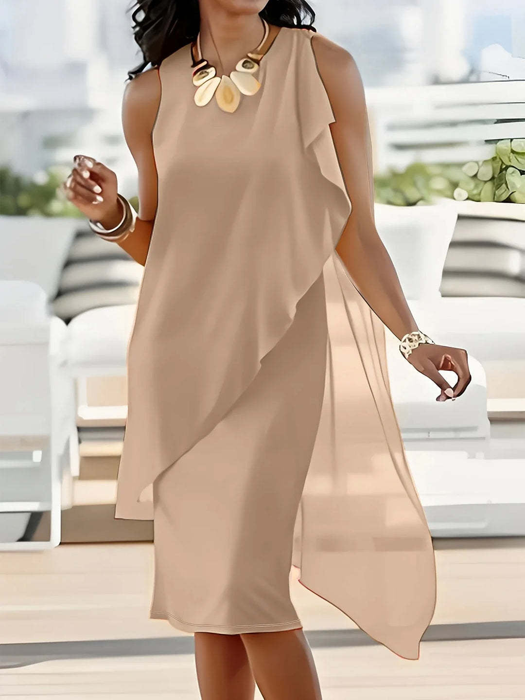 Damen asymmetrisches Chiffonkleid mit fließendem Schnitt