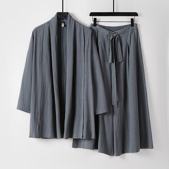 Damen Zweiteiliges Lounge-Set im Kimono-Stil mit offenem Schalkragen und weitem Palazzo-Hosenrock Shop Nory