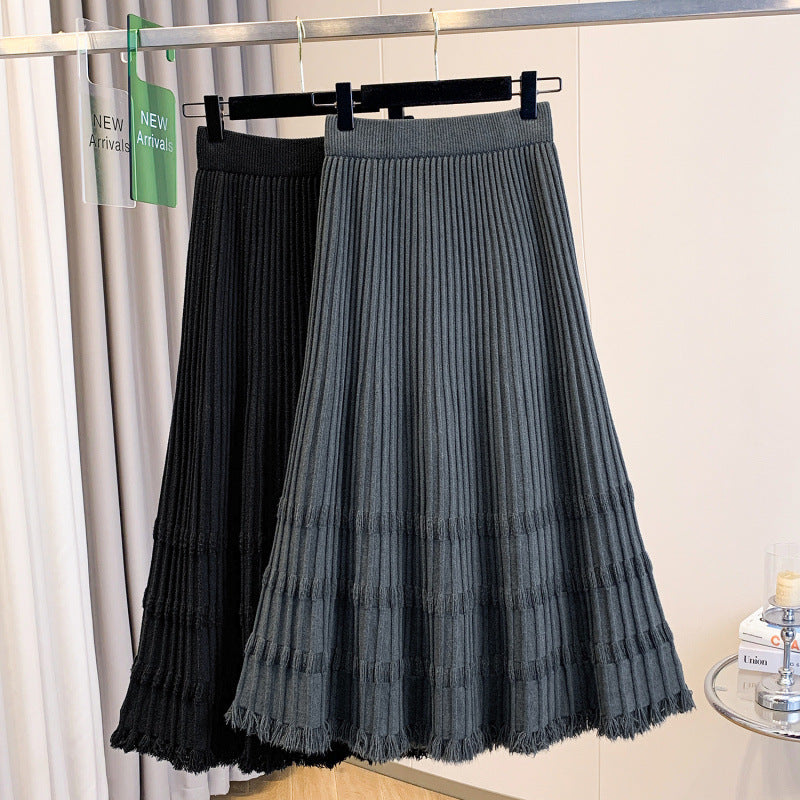 Damen Plissierter Maxirock mit Fransen Shop Nory