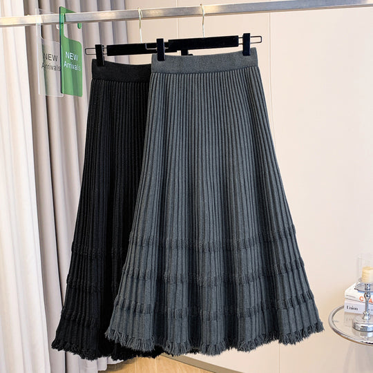 Damen Plissierter Maxirock mit Fransen Shop Nory