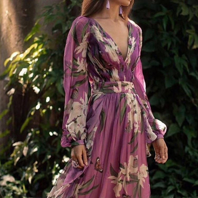 Damen Maxi-Kleid mit floralem Chiffon und elegantem Volant