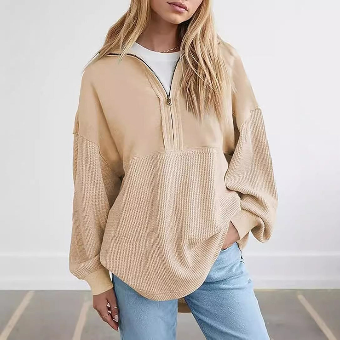 Damen Oversize-Halbzip-Pullover mit Waffelstrick-Einsätzen Shop Nory