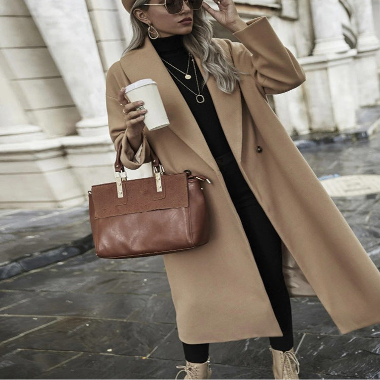 Damen Oversize Longmantel mit weiter Schulter und verdeckter Knopfleiste Shop Nory